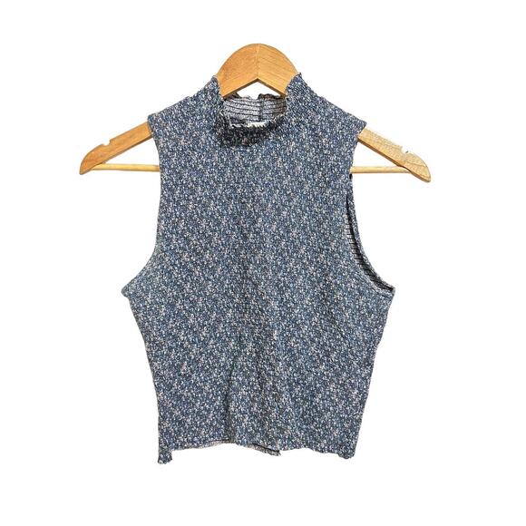 Nation Women's Blue Bibi Smocked Mock Neck Cropped Tank Wildflower Size Medium - Picture 2 of 6
